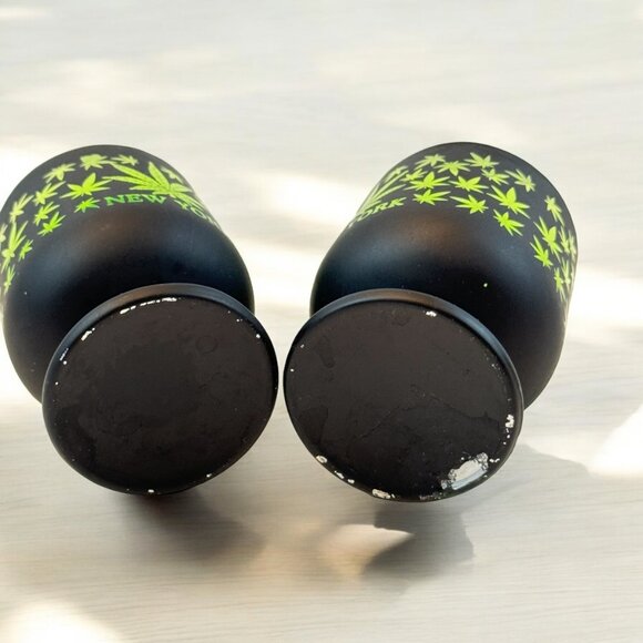 New York Bar Shot Glasses Black and Green Glass Cannabis Theme Souvenir - Picture 5 of 5